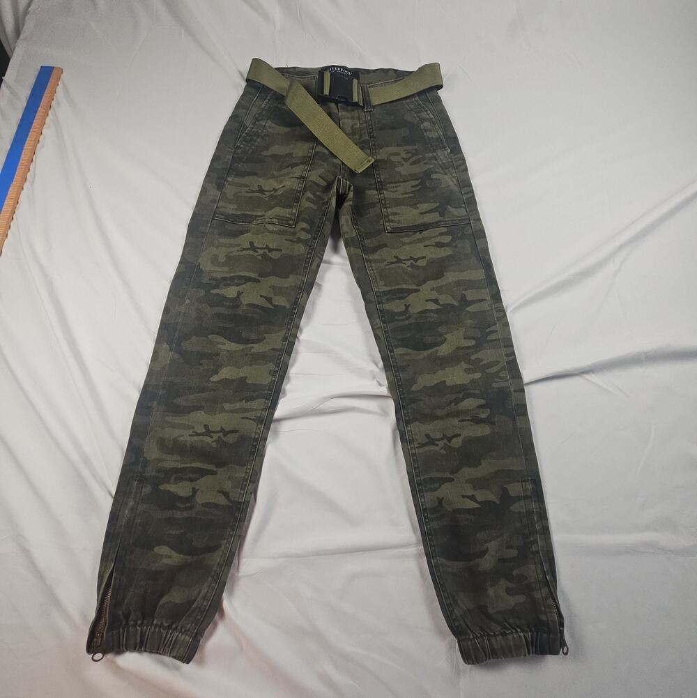 Womens 0/25 Green Belt Camo Utility Pants Woodland Military Stretch by Liverpool